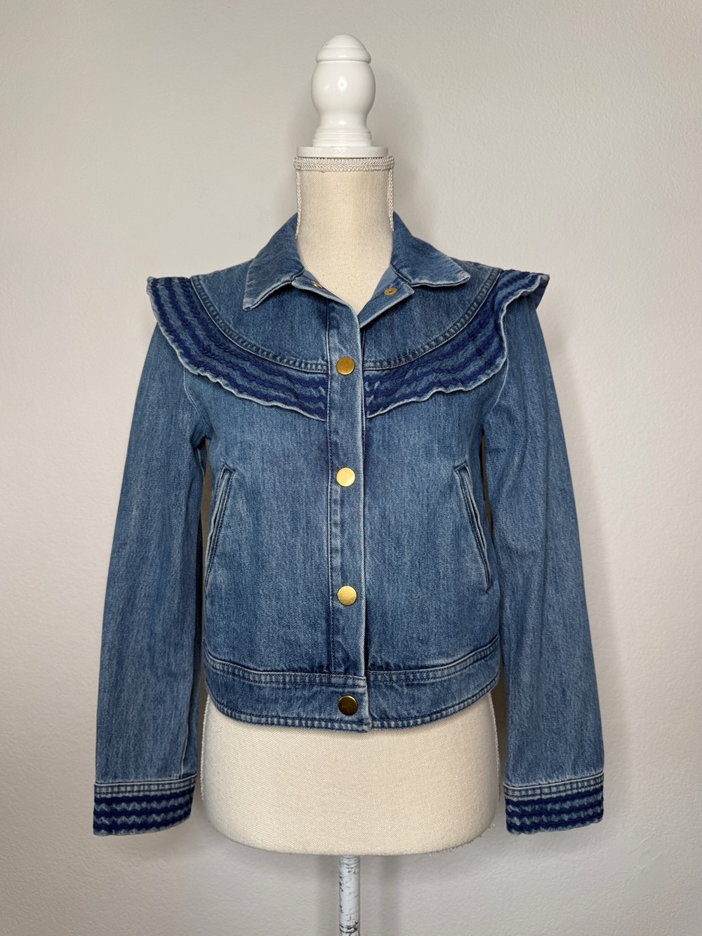 & Other Stories Frilled Blue Denim Ruffle-Trim Jacket